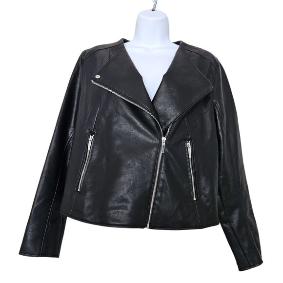Mango Jackets & Blazers - Mango MNG Faux Leather Biker Moto Jacket Womens Medium Black Zip